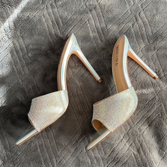 Miss Lola- Silver Holographic Rhinestone Heels - Picture 1 of 5